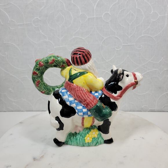 VINTAGE Lotus Cowboy Santa Creamer 7" Hand Painted Holiday Christmas Gift - Picture 2 of 16